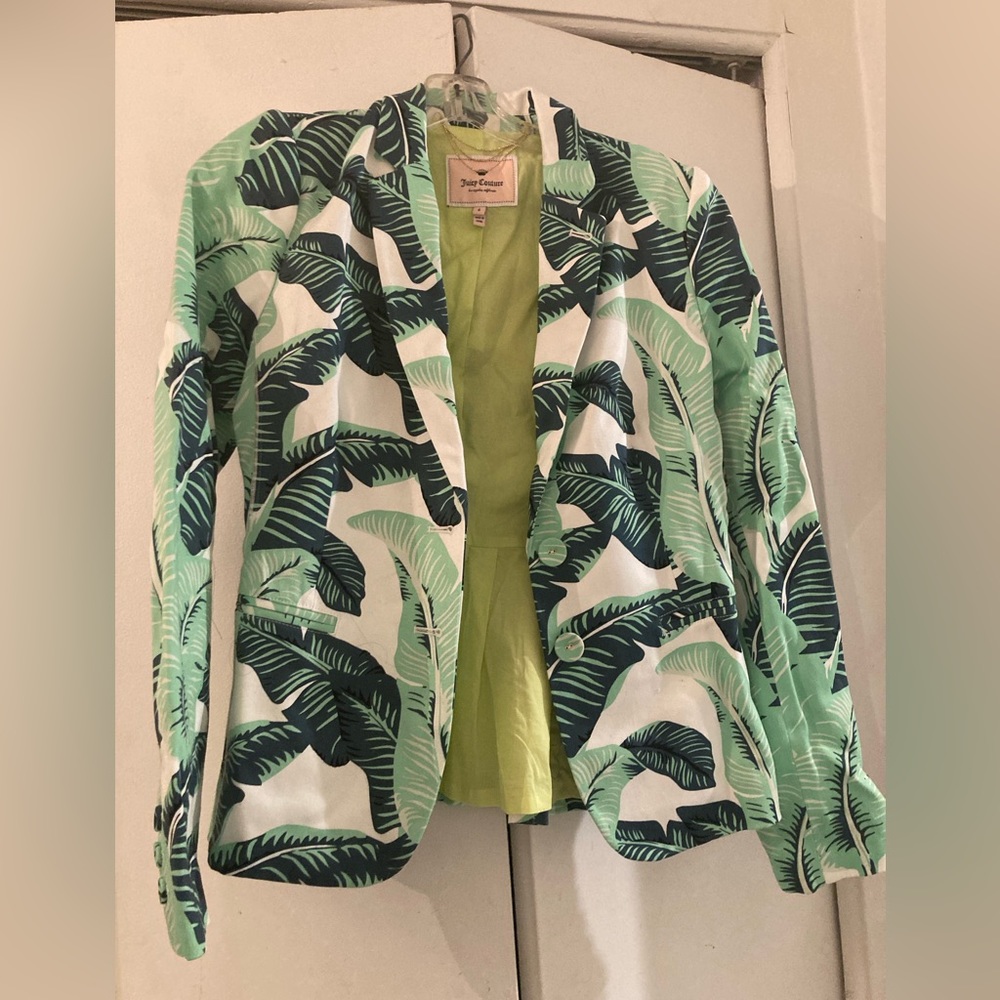 NWOT Juicy Couture Green Leaf Print Blazer